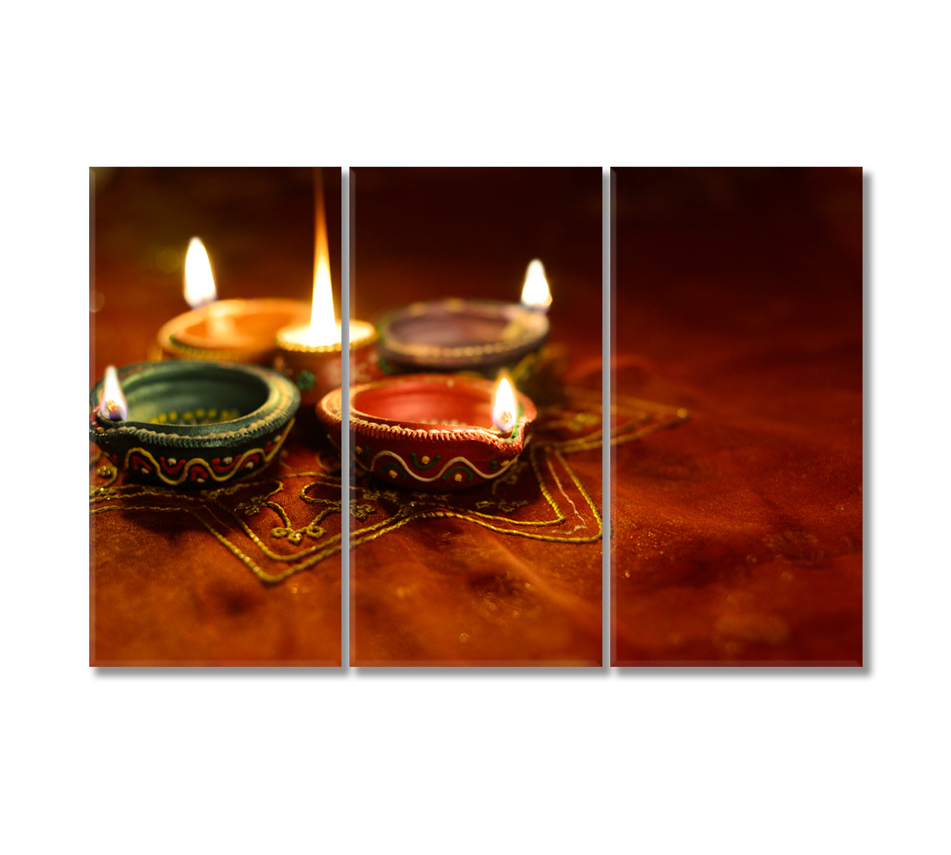 Indian Diwali Lamps Canvas Print-Canvas Print-CetArt-3 Panels-36x24 inches-CetArt
