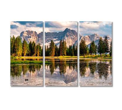 Forest and Mountains Reflection in Antorno Lake Dolomites Alps Canvas Print-Canvas Print-CetArt-3 Panels-36x24 inches-CetArt