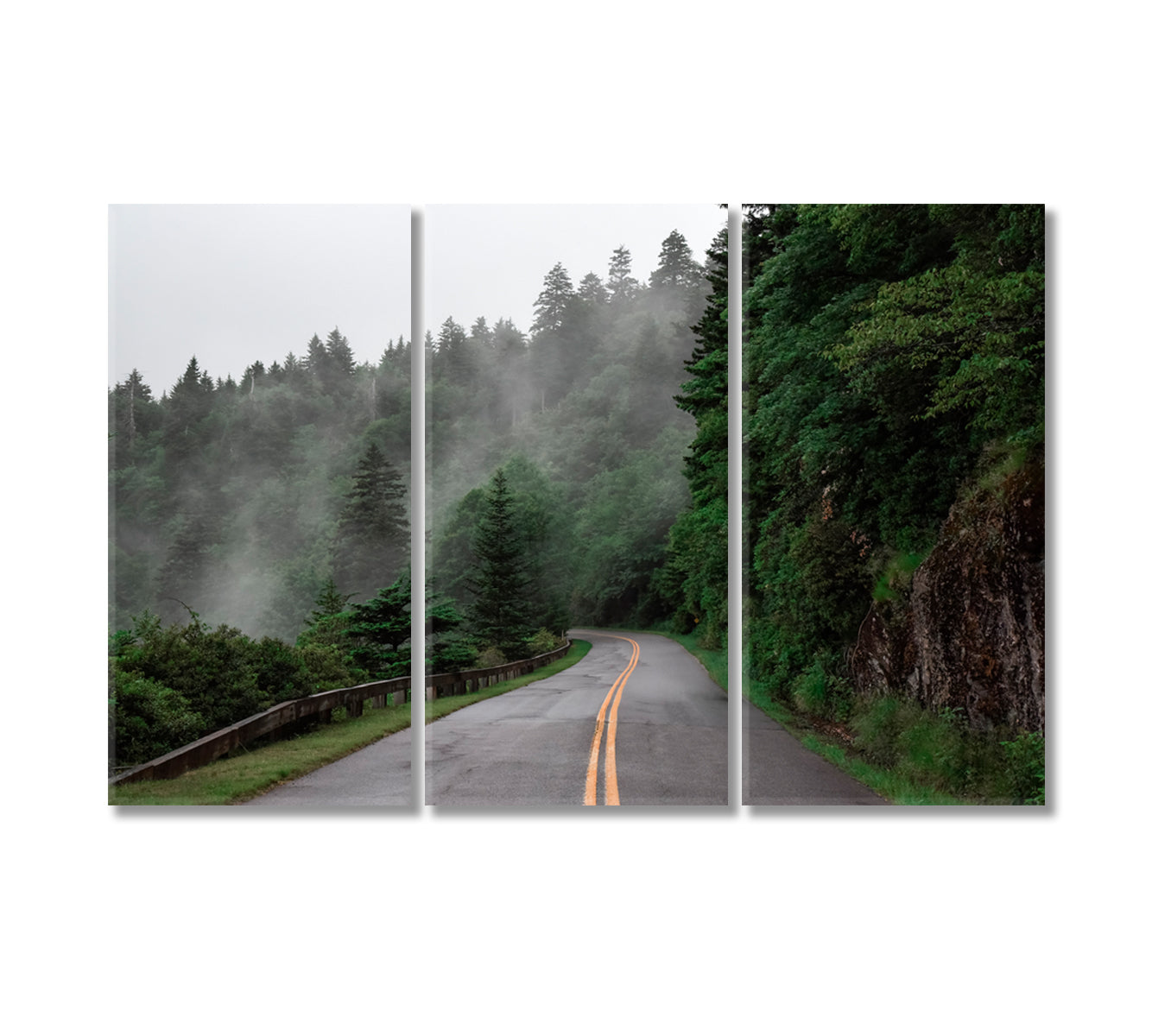 Blue Ridge Parkway on Misty Day Canvas Print-Canvas Print-CetArt-3 Panels-36x24 inches-CetArt