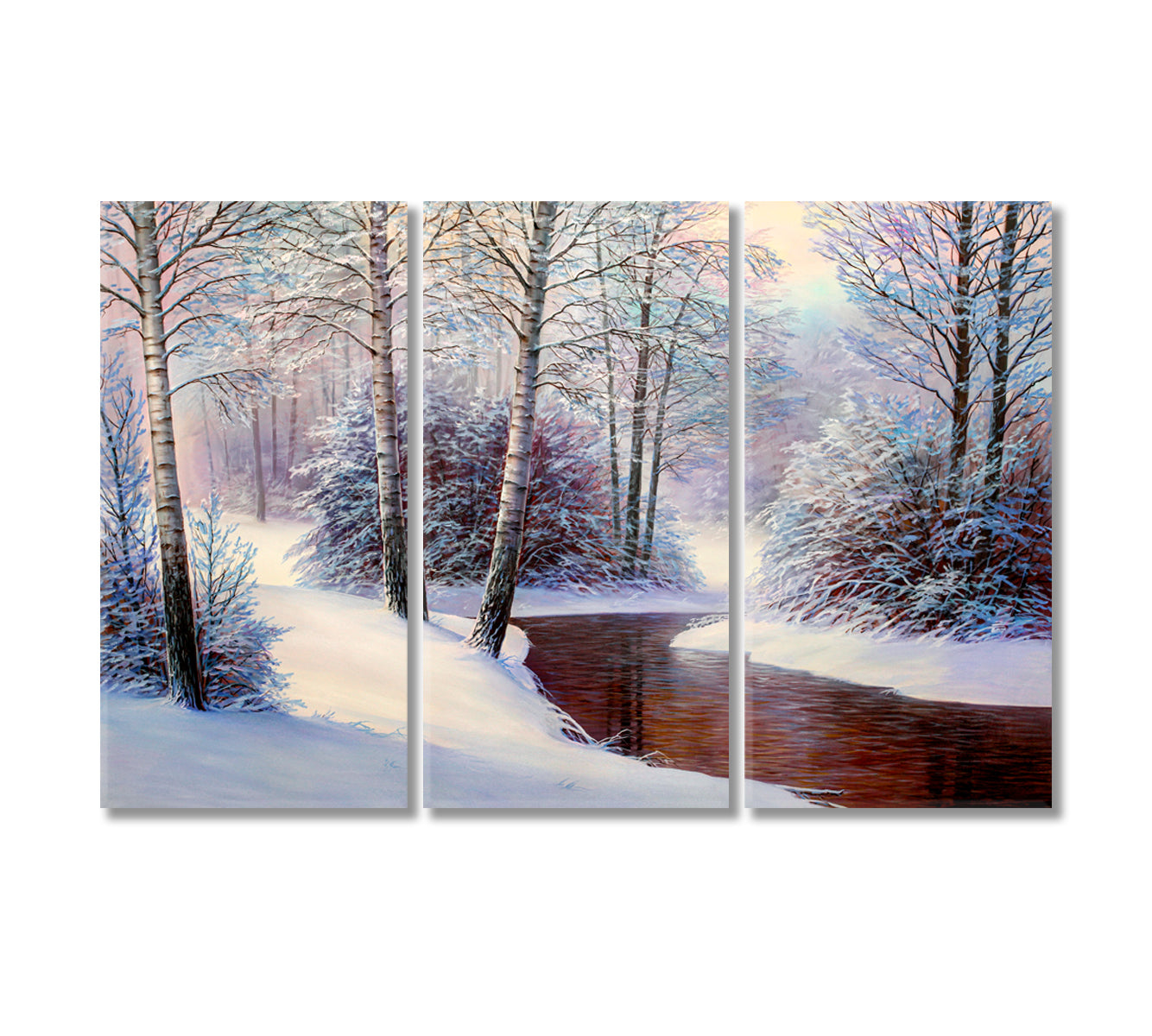 Winter Forest with River Canvas Print-Canvas Print-CetArt-3 Panels-36x24 inches-CetArt