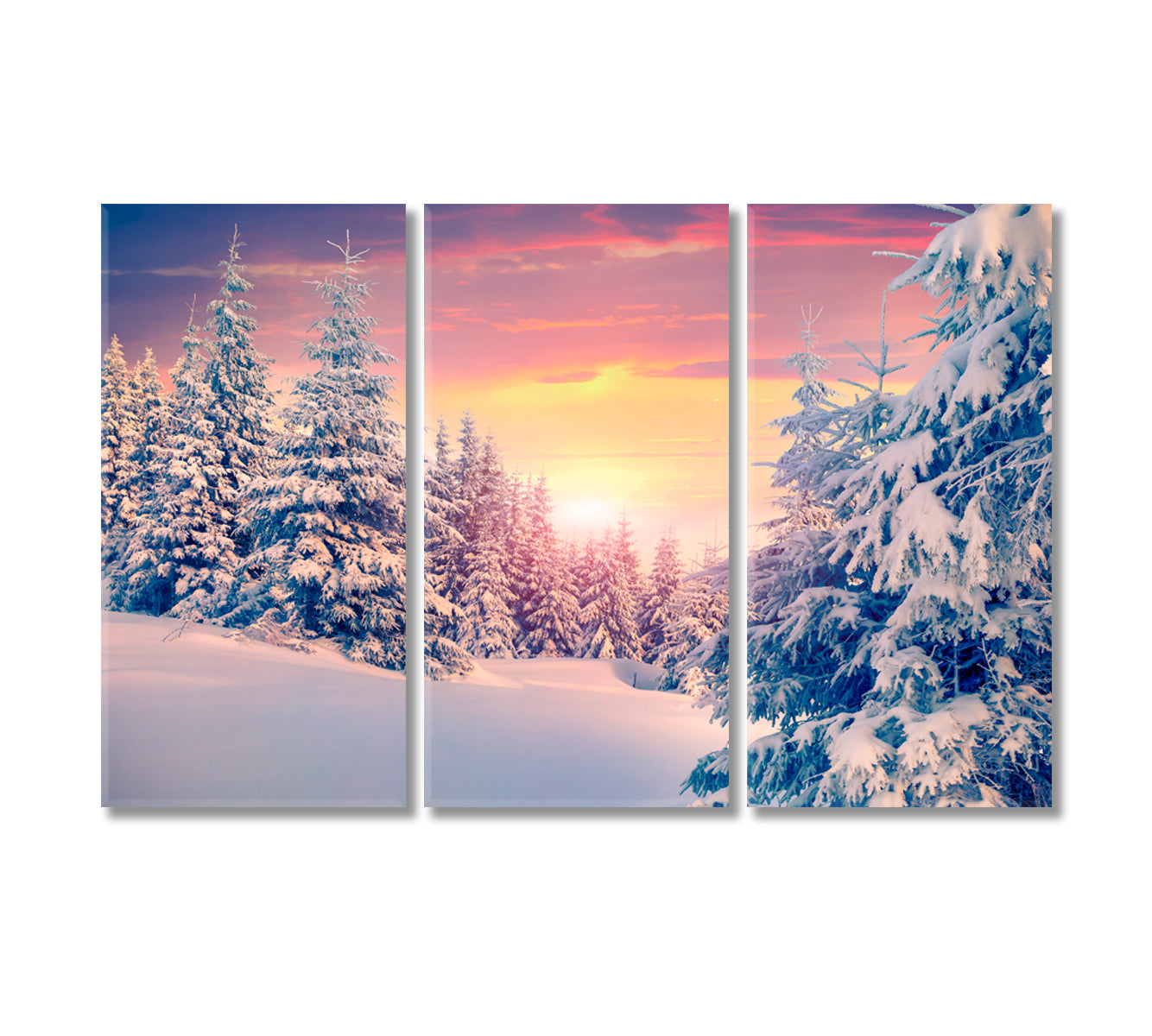 Colorful Winter Sunset in Forest Canvas Print-Canvas Print-CetArt-3 Panels-36x24 inches-CetArt