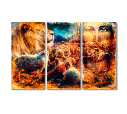 Jesus with Lambs and Lion Canvas Print-Canvas Print-CetArt-3 Panels-36x24 inches-CetArt