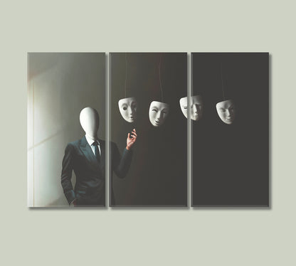 Man without Face Chooses Different Masks Canvas Print-Canvas Print-CetArt-3 Panels-36x24 inches-CetArt