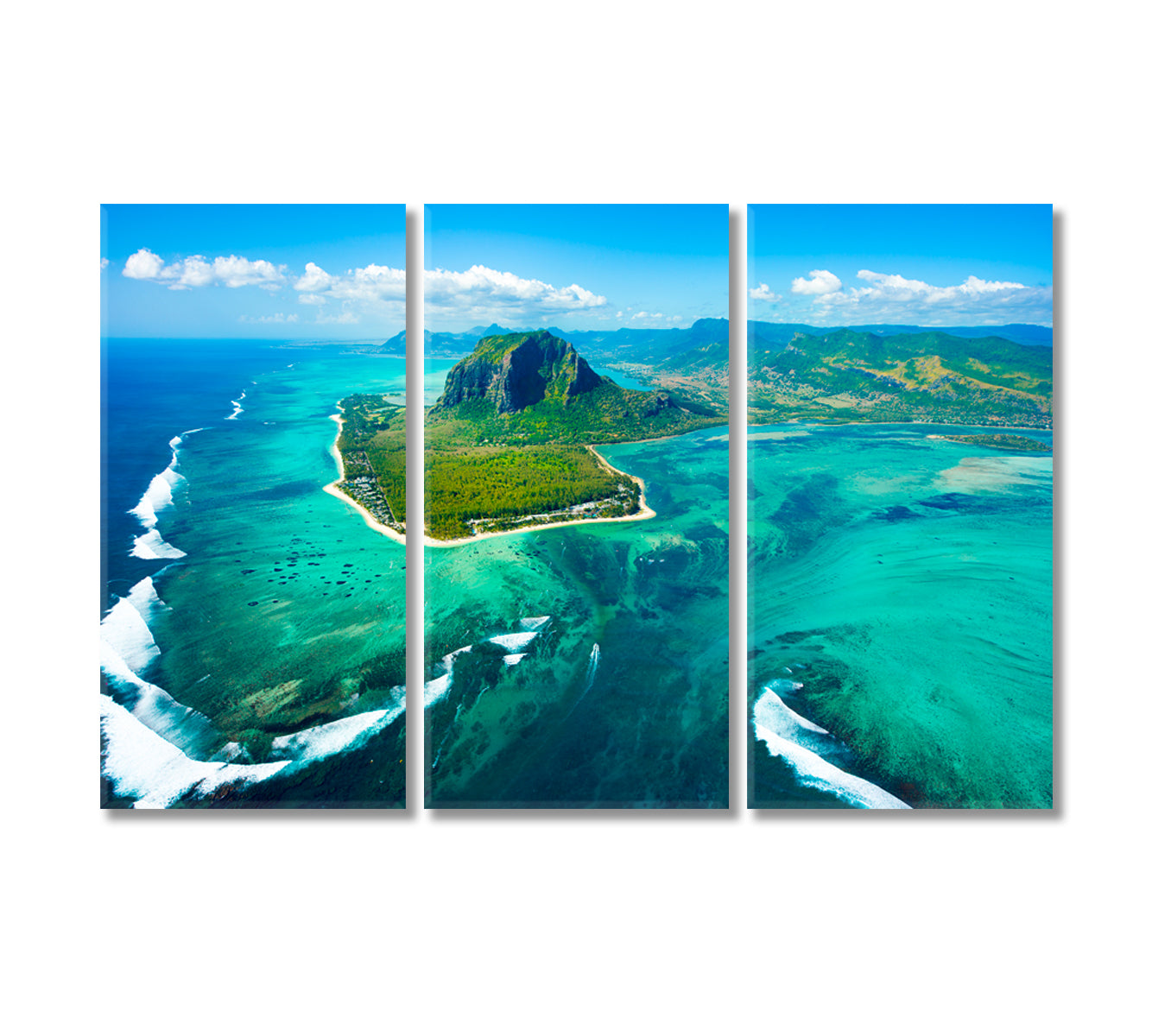 Mauritius Island and Famous Le Morne Brabant Mountain Canvas Print-Canvas Print-CetArt-3 Panels-36x24 inches-CetArt