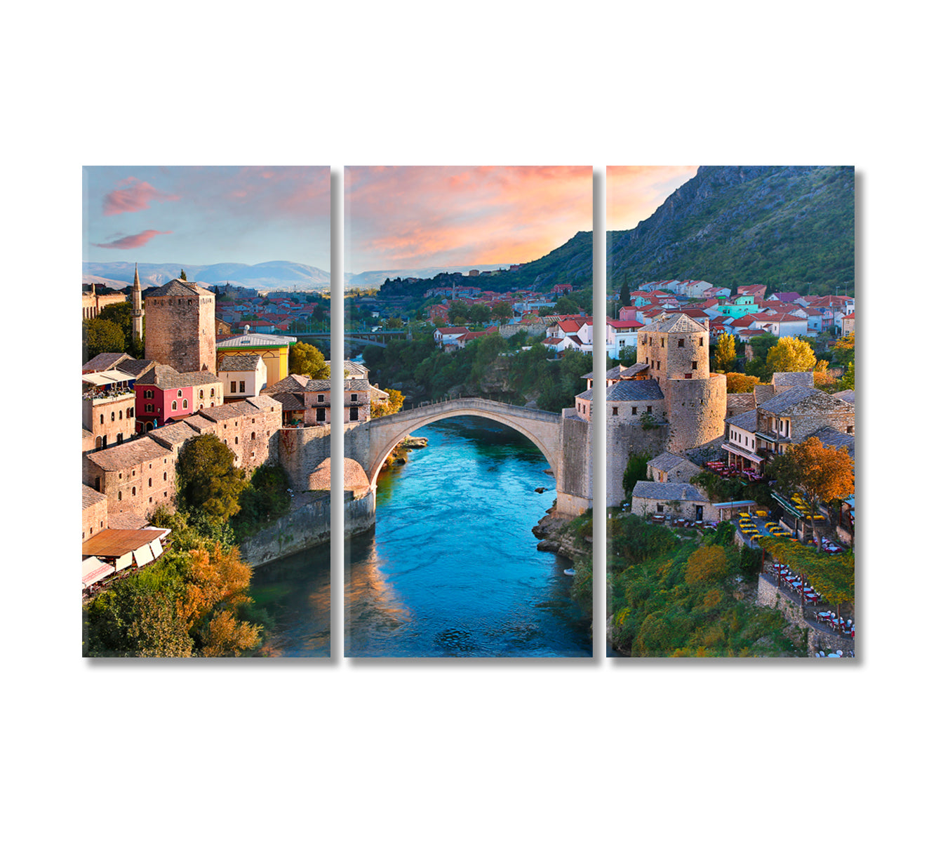 Old Bridge in Mostar Bosnia and Herzegovina Canvas Print-Canvas Print-CetArt-3 Panels-36x24 inches-CetArt