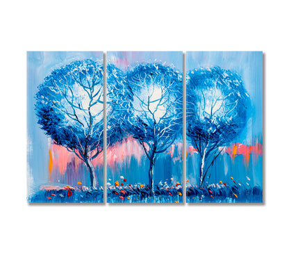 Modern Abstract Blue Trees Canvas Print-Canvas Print-CetArt-3 Panels-36x24 inches-CetArt
