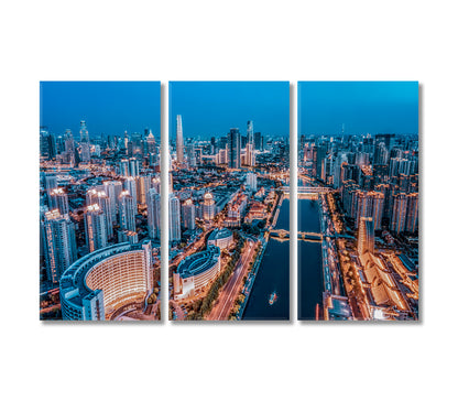 Tianjin City Building Skyline at Night Canvas Print-Canvas Print-CetArt-3 Panels-36x24 inches-CetArt