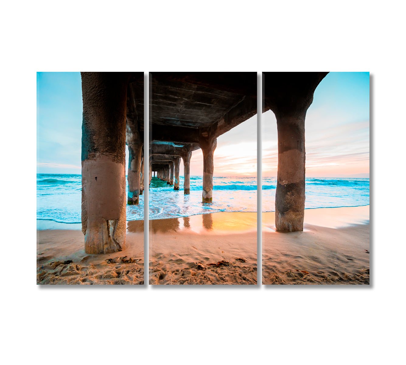Manhattan Beach Pier at Bright Sunset Canvas Print-Canvas Print-CetArt-3 Panels-36x24 inches-CetArt