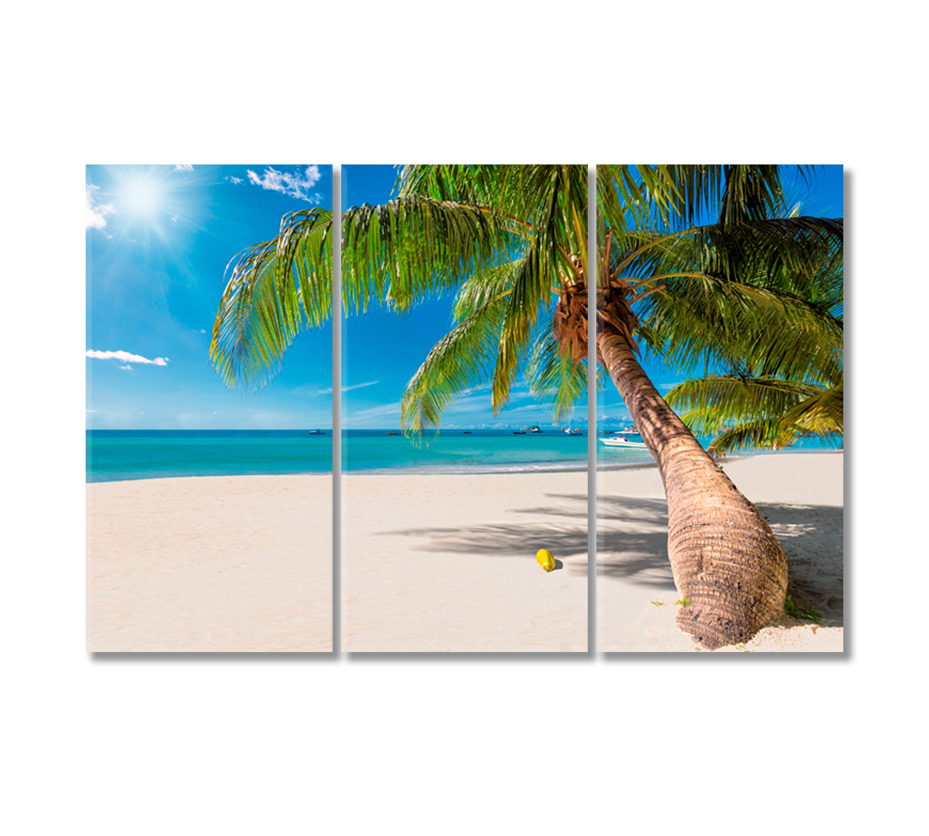 Seychelles White Sand Beach with Coconut Palm Tree Canvas Print-Canvas Print-CetArt-3 Panels-36x24 inches-CetArt