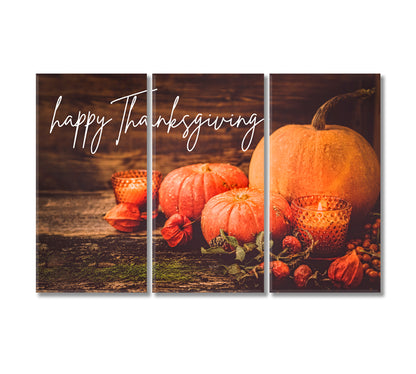 Happy Thanksgiving Pumpkins Canvas Print-Canvas Print-CetArt-3 Panels-36x24 inches-CetArt