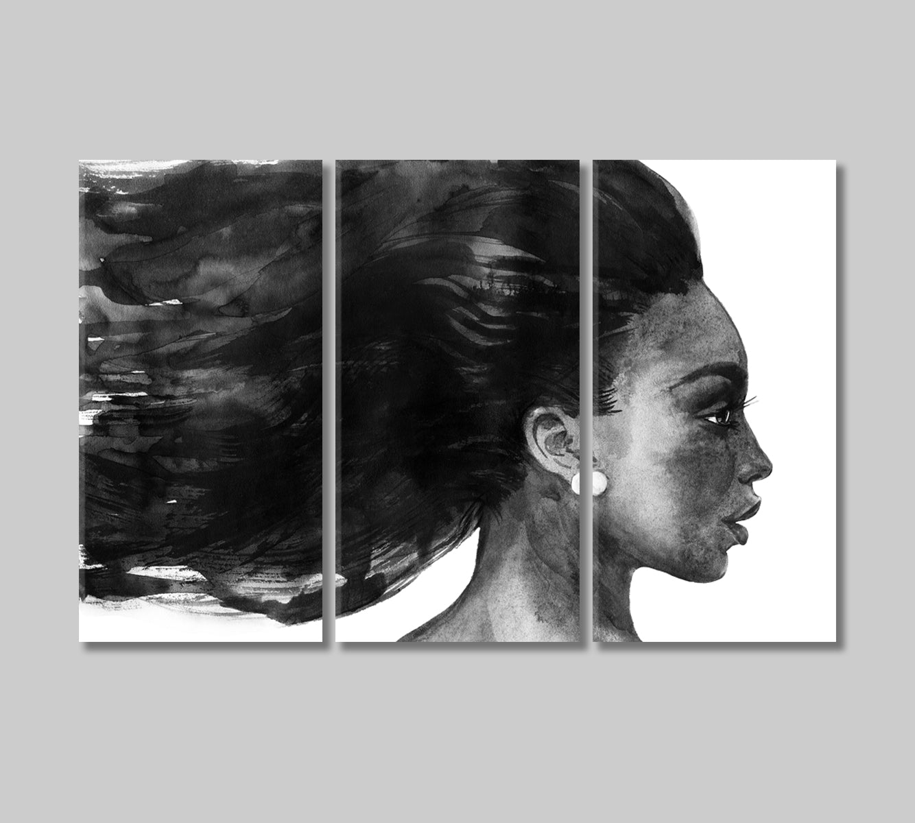 Beautiful African Woman in Black and White Canvas Print-Canvas Print-CetArt-3 Panels-36x24 inches-CetArt