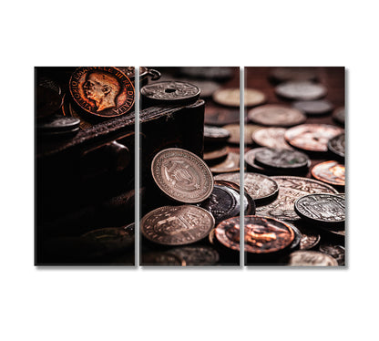 Old Coins in Chest Canvas Print-Canvas Print-CetArt-3 Panels-36x24 inches-CetArt