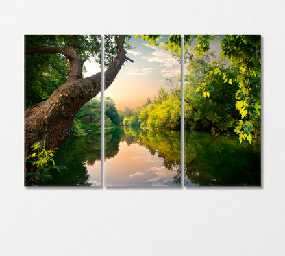 Pond at Sunset Spring Landscape Canvas Print-Canvas Print-CetArt-3 Panels-36x24 inches-CetArt