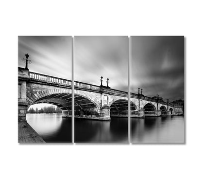 Black and White Kingston Bridge over River Thames England Canvas Print-Canvas Print-CetArt-3 Panels-36x24 inches-CetArt