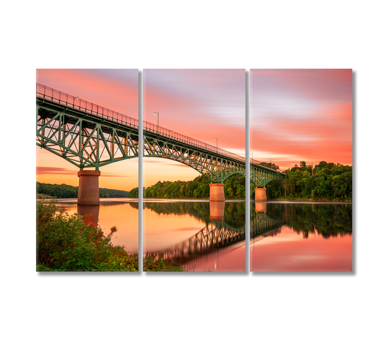 Kennebec River with Memorial Bridge Augusta Maine USA Canvas Print-Canvas Print-CetArt-3 Panels-36x24 inches-CetArt