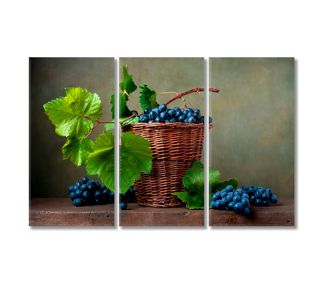 Still Life Grapes in Basket Canvas Print-Canvas Print-CetArt-3 Panels-36x24 inches-CetArt