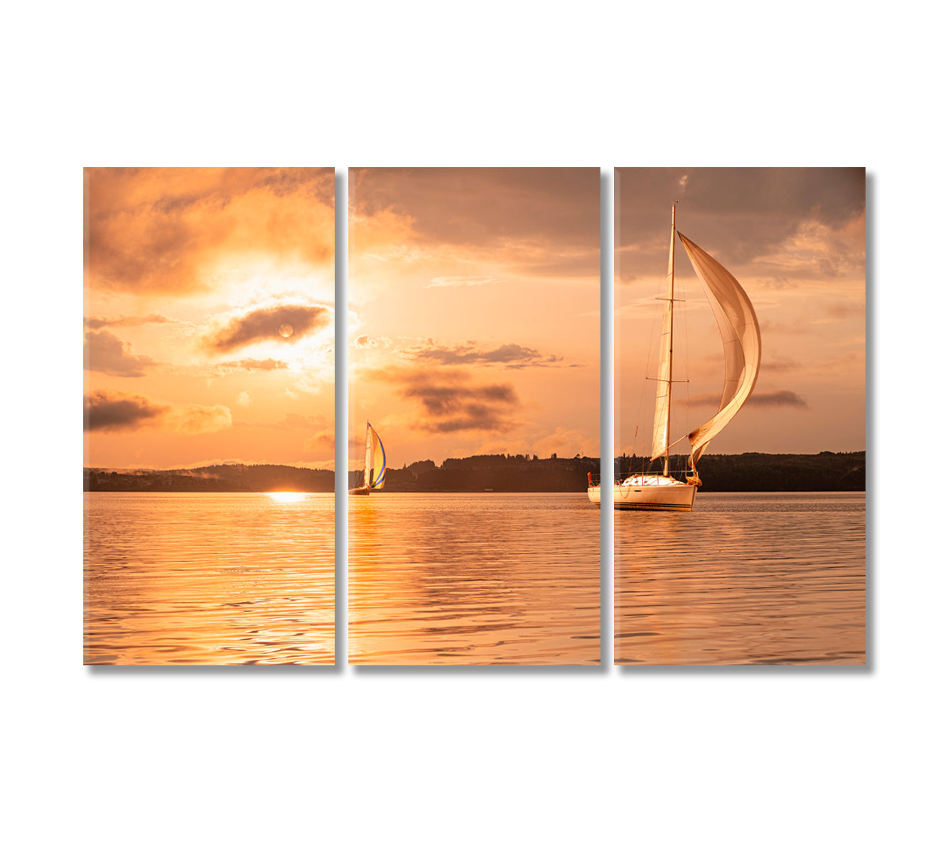 Sailing Yacht at Incredible Sunset Canvas Print-Canvas Print-CetArt-3 Panels-36x24 inches-CetArt