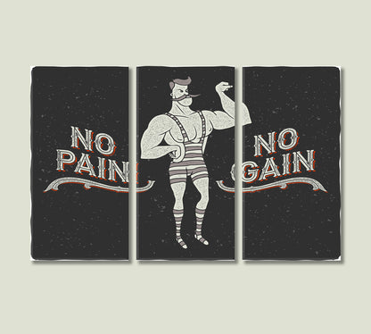 Circus Athlete with the Slogan No Pain No Gain Canvas Print-Canvas Print-CetArt-3 Panels-36x24 inches-CetArt