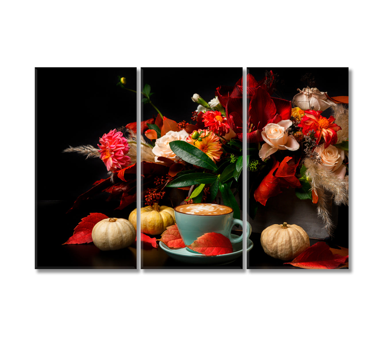 Still Life with Coffee and Flowers Canvas Print-Canvas Print-CetArt-3 Panels-36x24 inches-CetArt