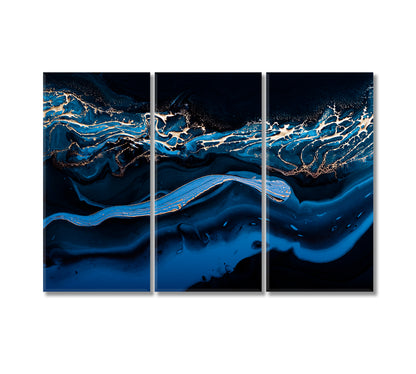 Fluid Abstract Blue Marble Wave Canvas Print-Canvas Print-CetArt-3 Panels-36x24 inches-CetArt