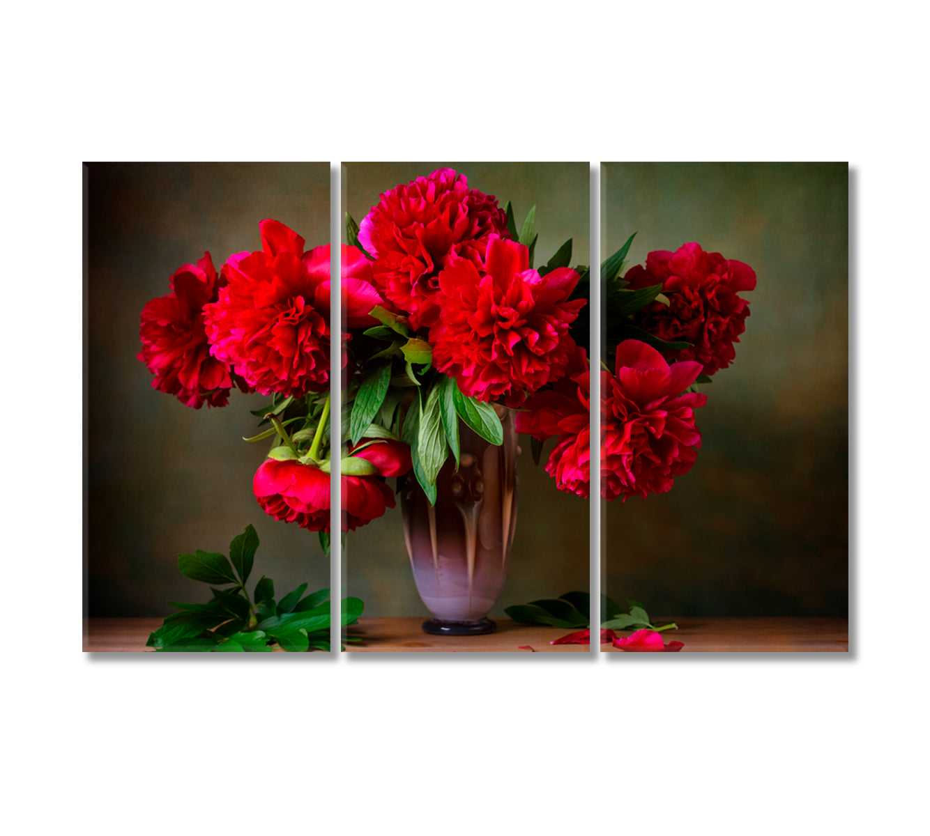 Still Life with Red Peonies Canvas Print-Canvas Print-CetArt-3 Panels-36x24 inches-CetArt