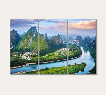 Landscape Li River and Karst Mountains China Canvas Print-Canvas Print-CetArt-3 Panels-36x24 inches-CetArt