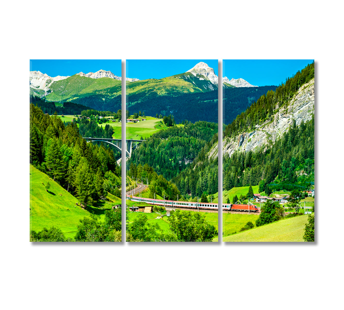 Passenger Train at Brenner Railway in Austrian Alps Canvas Print-Canvas Print-CetArt-3 Panels-36x24 inches-CetArt