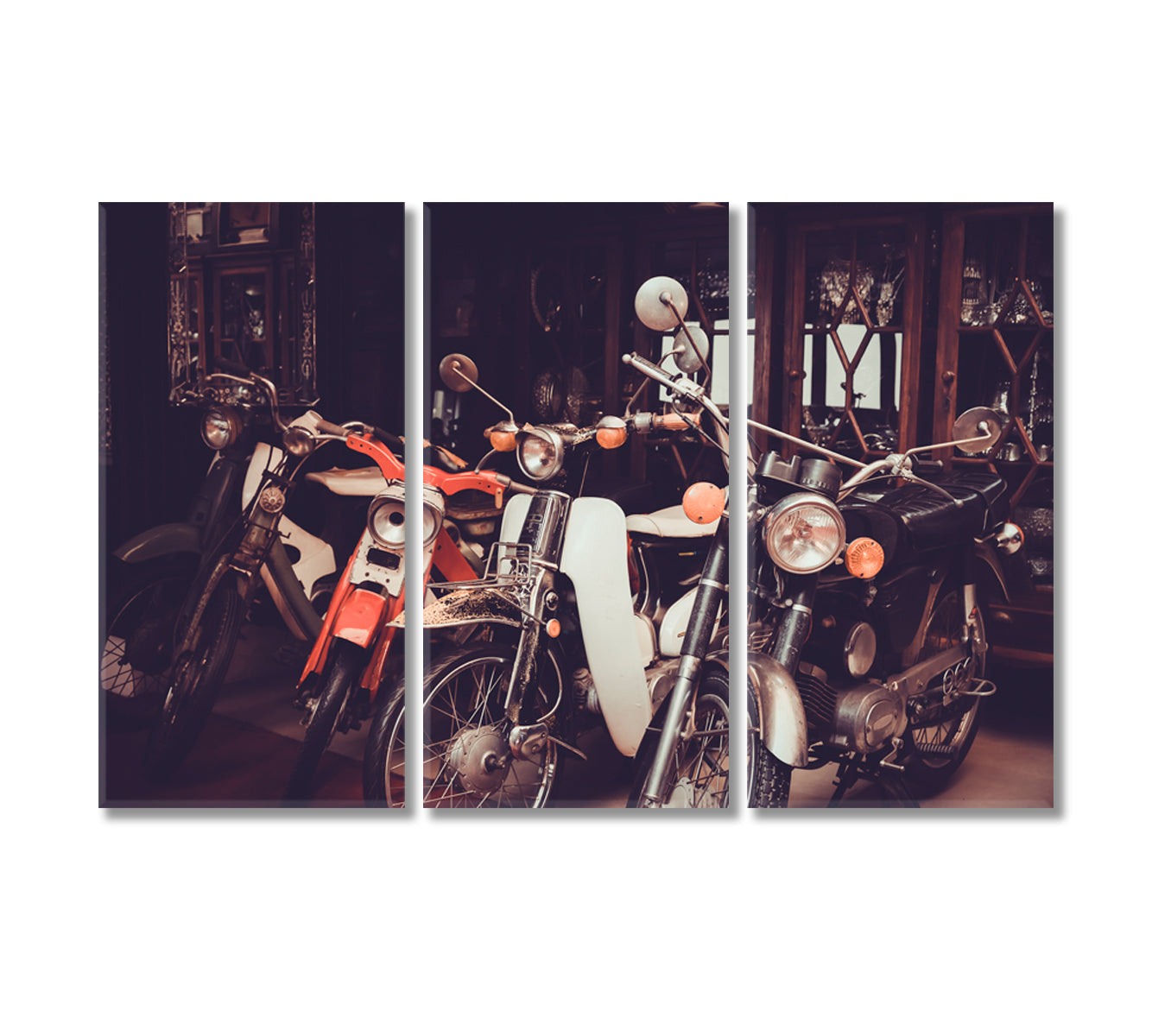Old Classic Motorcycles Canvas Print-Canvas Print-CetArt-3 Panels-36x24 inches-CetArt