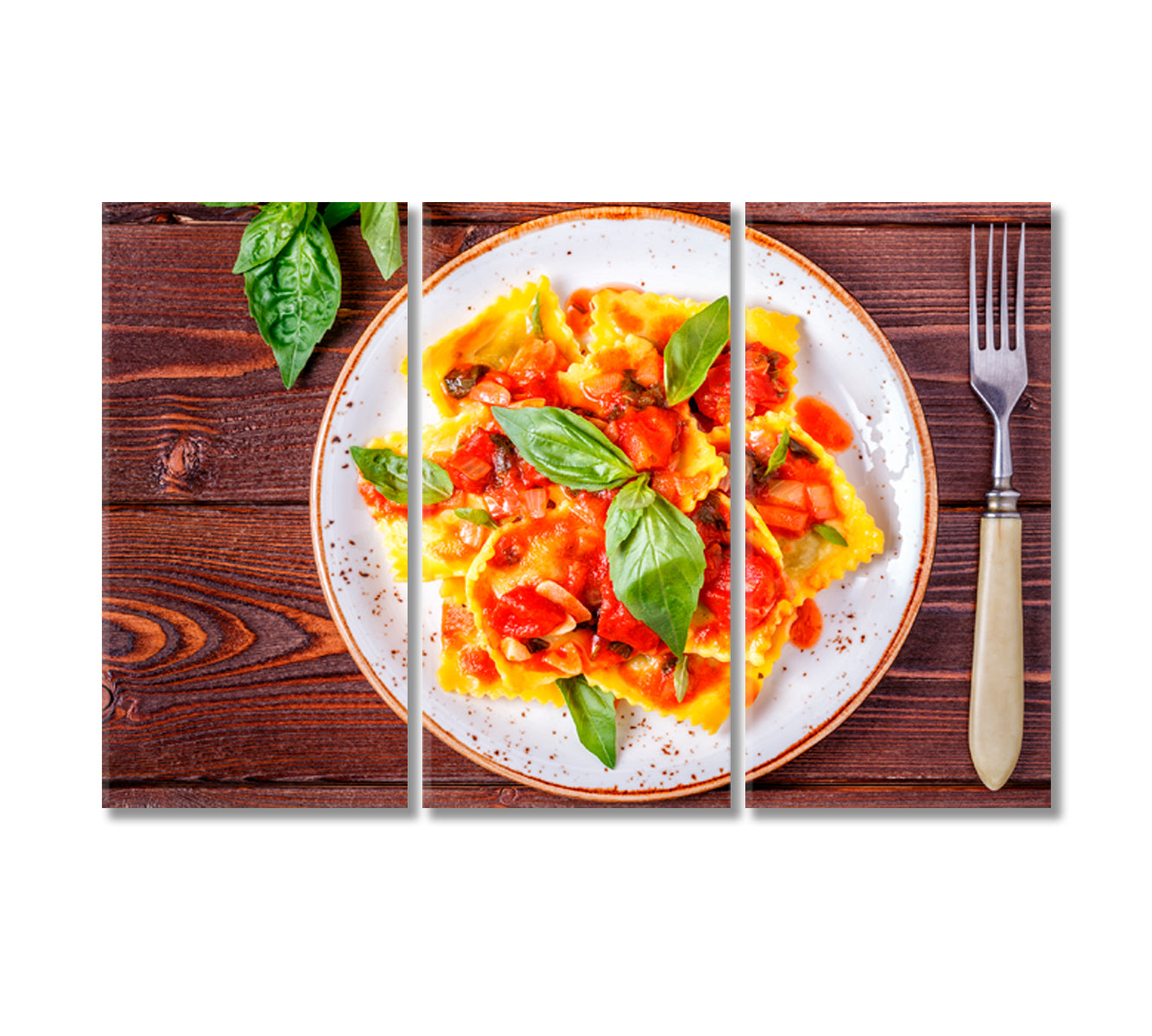 Ravioli with Tomato Sauce and Basil Canvas Print-Canvas Print-CetArt-3 Panels-36x24 inches-CetArt