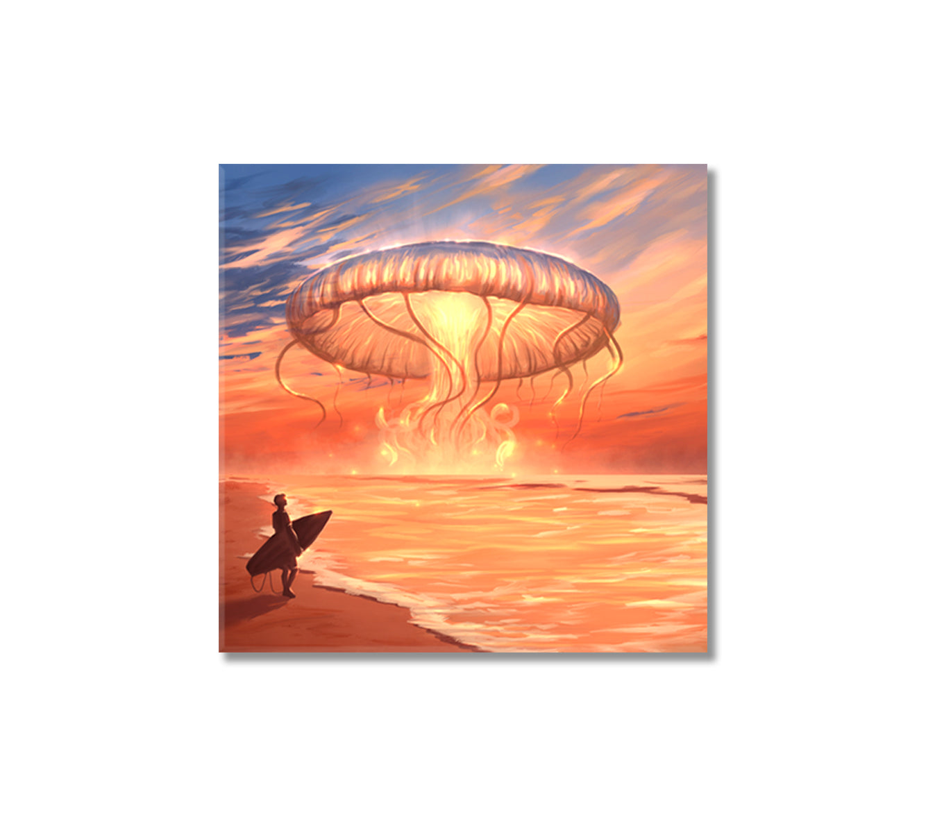 Fantastic Jellyfish over Surfer Canvas Print-Canvas Print-CetArt-1 panel-12x12 inches-CetArt