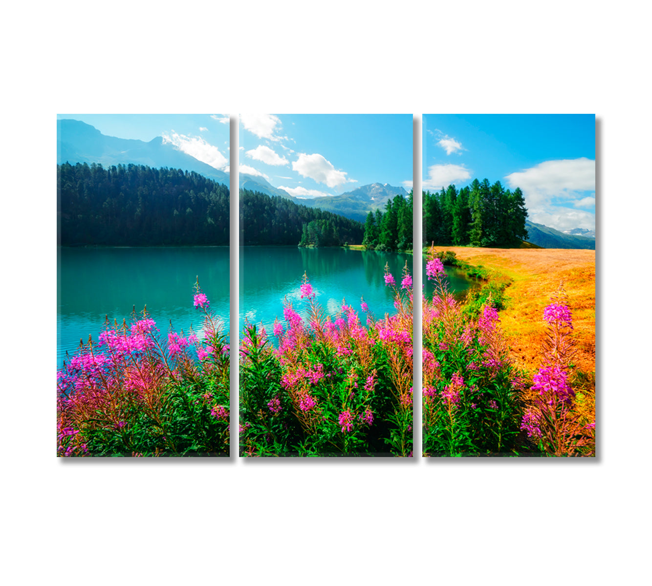 Summer Landscape On The Champferersee Lake Switzerland Canvas Print-Canvas Print-CetArt-3 Panels-36x24 inches-CetArt
