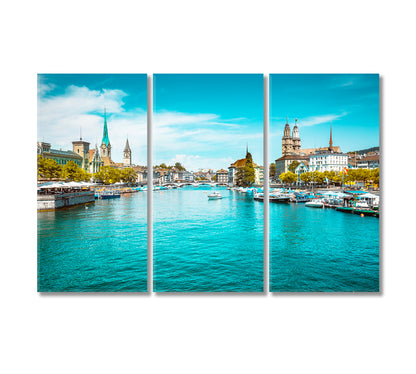 Zurich City with Famous Limmat River Switzerland Canvas Print-Canvas Print-CetArt-3 Panels-36x24 inches-CetArt