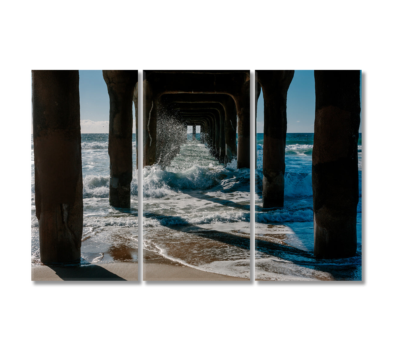 Crashing Waves Under Manhattan Beach Pier Canvas Print-Canvas Print-CetArt-3 Panels-36x24 inches-CetArt