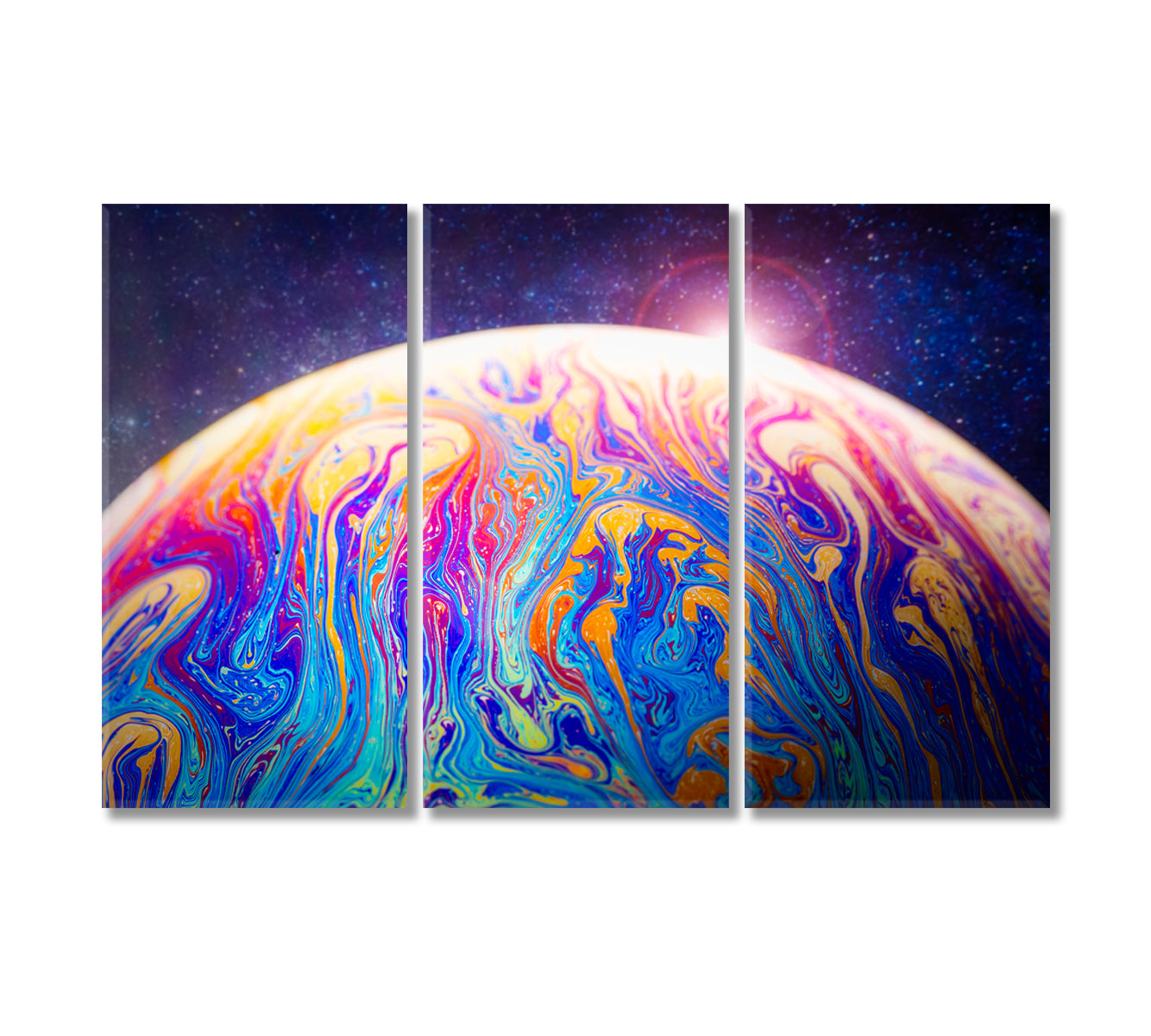 Abstract Multicolor Psychedelic Planet with Starry Sky Canvas Print-Canvas Print-CetArt-3 Panels-36x24 inches-CetArt