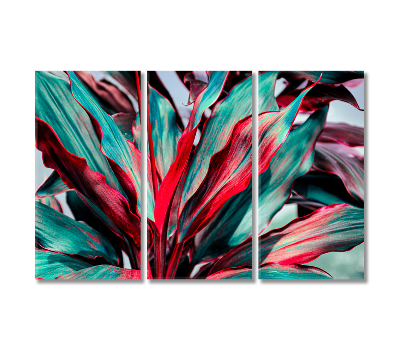 Red And Green Tropical Leaves Canvas Print-Canvas Print-CetArt-3 Panels-36x24 inches-CetArt