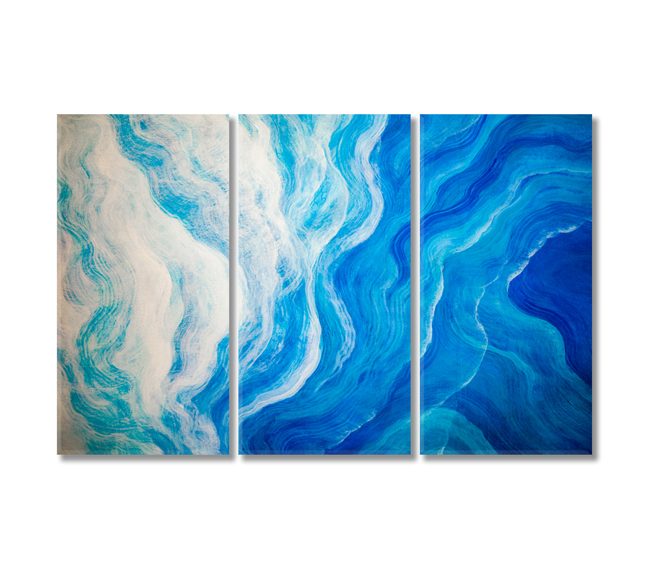 White and Blue Wave Lines Canvas Print-Canvas Print-CetArt-3 Panels-36x24 inches-CetArt