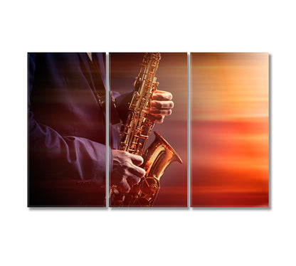 African American Jazz Musician Playing Saxophone Canvas Print-Canvas Print-CetArt-3 Panels-36x24 inches-CetArt