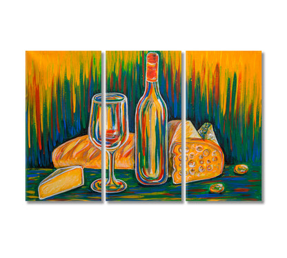 Abstract Still Life Wine and Cheese Canvas Print-Canvas Print-CetArt-3 Panels-36x24 inches-CetArt