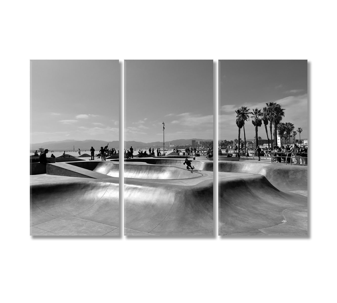 Venice Beach Skatepark Los Angeles in Black and White Canvas Print-Canvas Print-CetArt-3 Panels-36x24 inches-CetArt