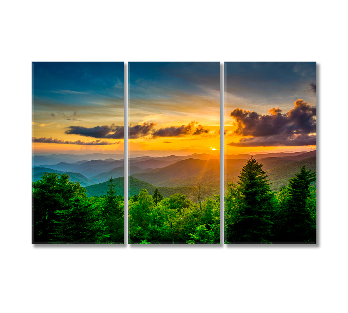 Sunset over Appalachian Mountains North Carolina Canvas Print-Canvas Print-CetArt-3 Panels-36x24 inches-CetArt