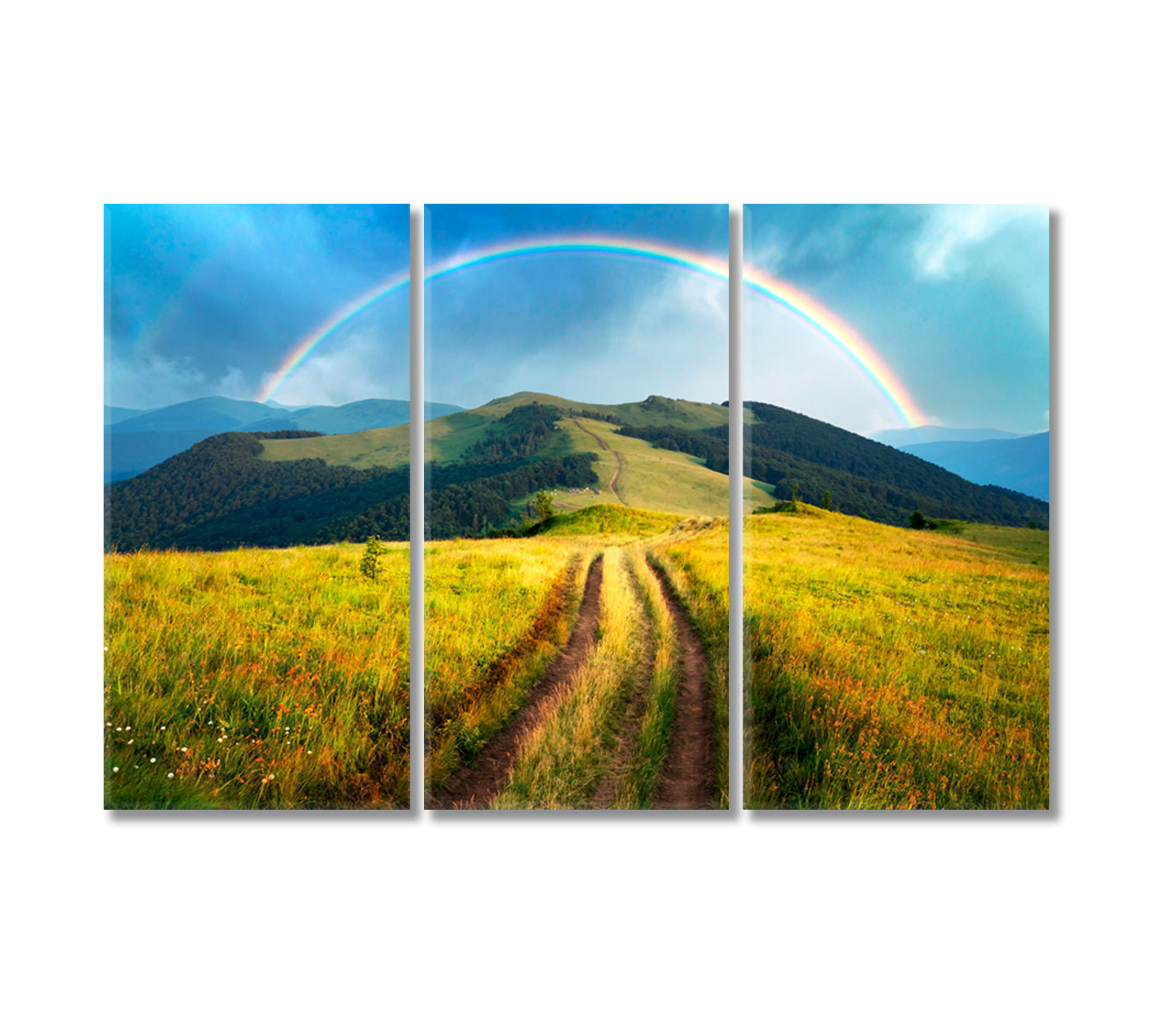 Summer Mountains Landscape with Beautiful Rainbow Canvas Print-Canvas Print-CetArt-3 Panels-36x24 inches-CetArt