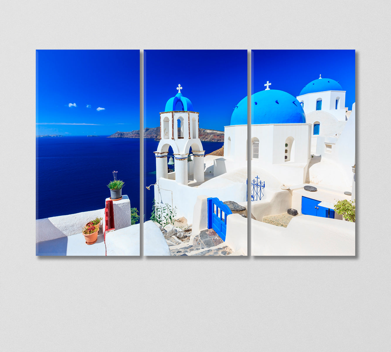 Churches with Blue Roofs Santorini Greece Canvas Print-Canvas Print-CetArt-3 Panels-36x24 inches-CetArt