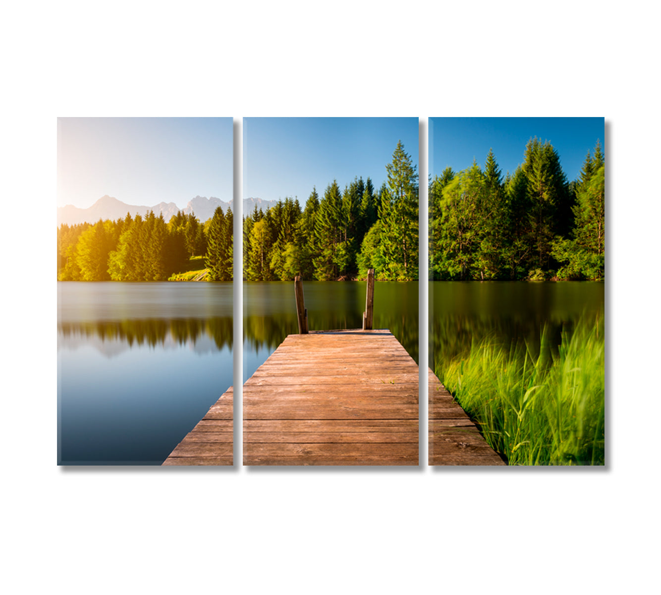 Wooden Pier in Lake Alps Mountain Landscape Canvas Print-Canvas Print-CetArt-3 Panels-36x24 inches-CetArt