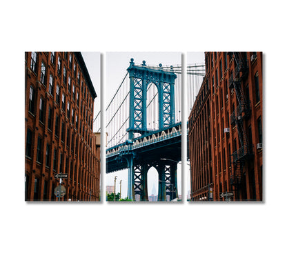 Washington Street and Manhattan Bridge Brooklyn New York Canvas Print-Canvas Print-CetArt-3 Panels-36x24 inches-CetArt
