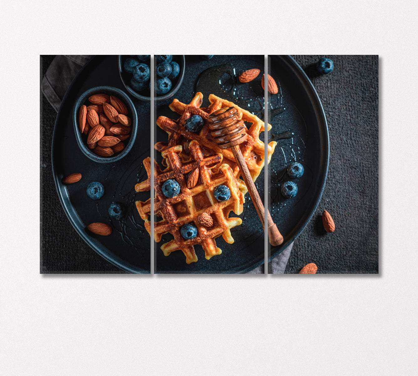 Belgian Waffles with Blueberries Honey and Almonds Canvas Print-Canvas Print-CetArt-3 Panels-36x24 inches-CetArt
