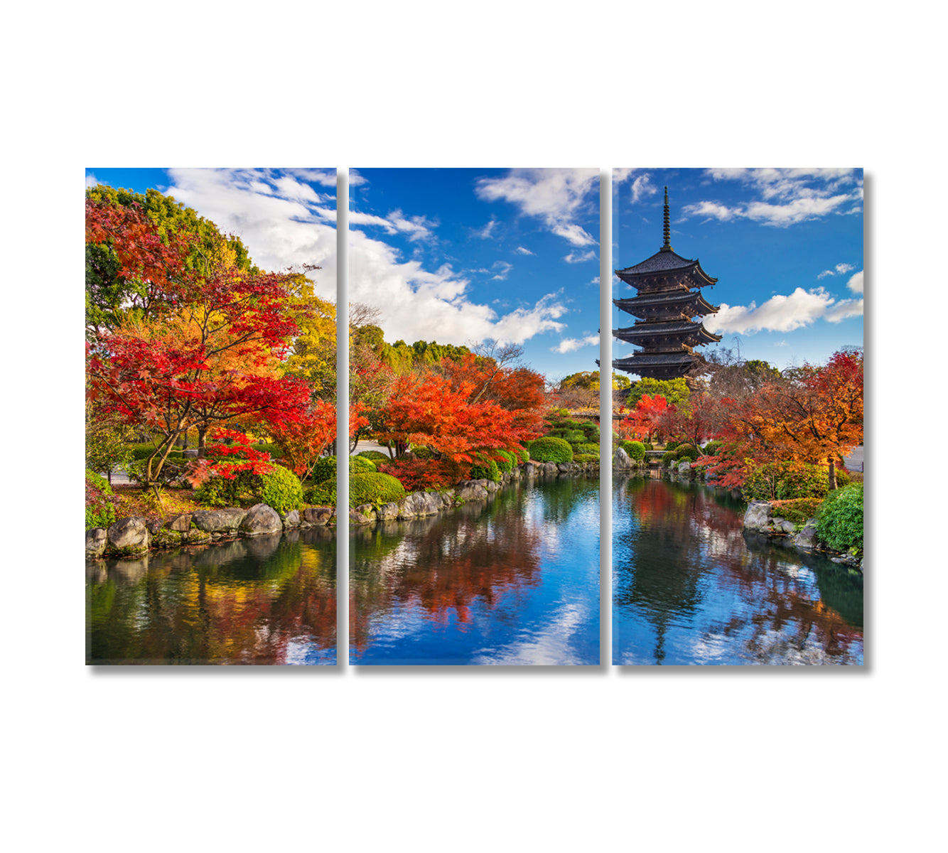 Toji Pagoda in Autumn Kyoto Japan Canvas Print-Canvas Print-CetArt-3 Panels-36x24 inches-CetArt