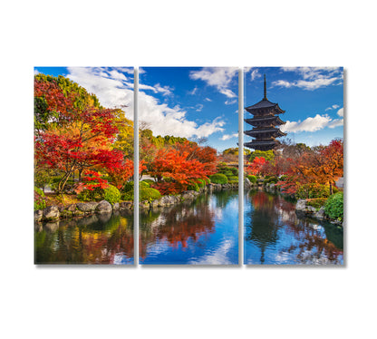 Toji Pagoda in Autumn Kyoto Japan Canvas Print-Canvas Print-CetArt-3 Panels-36x24 inches-CetArt
