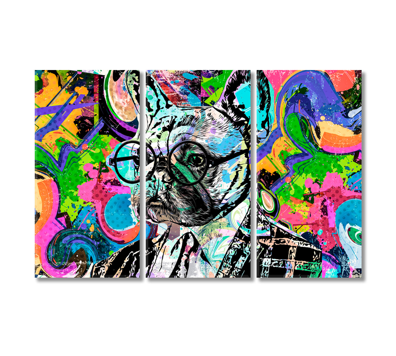 Abstract Multicolor English Bulldog Canvas Print-Canvas Print-CetArt-3 Panels-36x24 inches-CetArt
