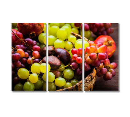 Wicker Basket with Grapes Canvas Print-Canvas Print-CetArt-3 Panels-36x24 inches-CetArt