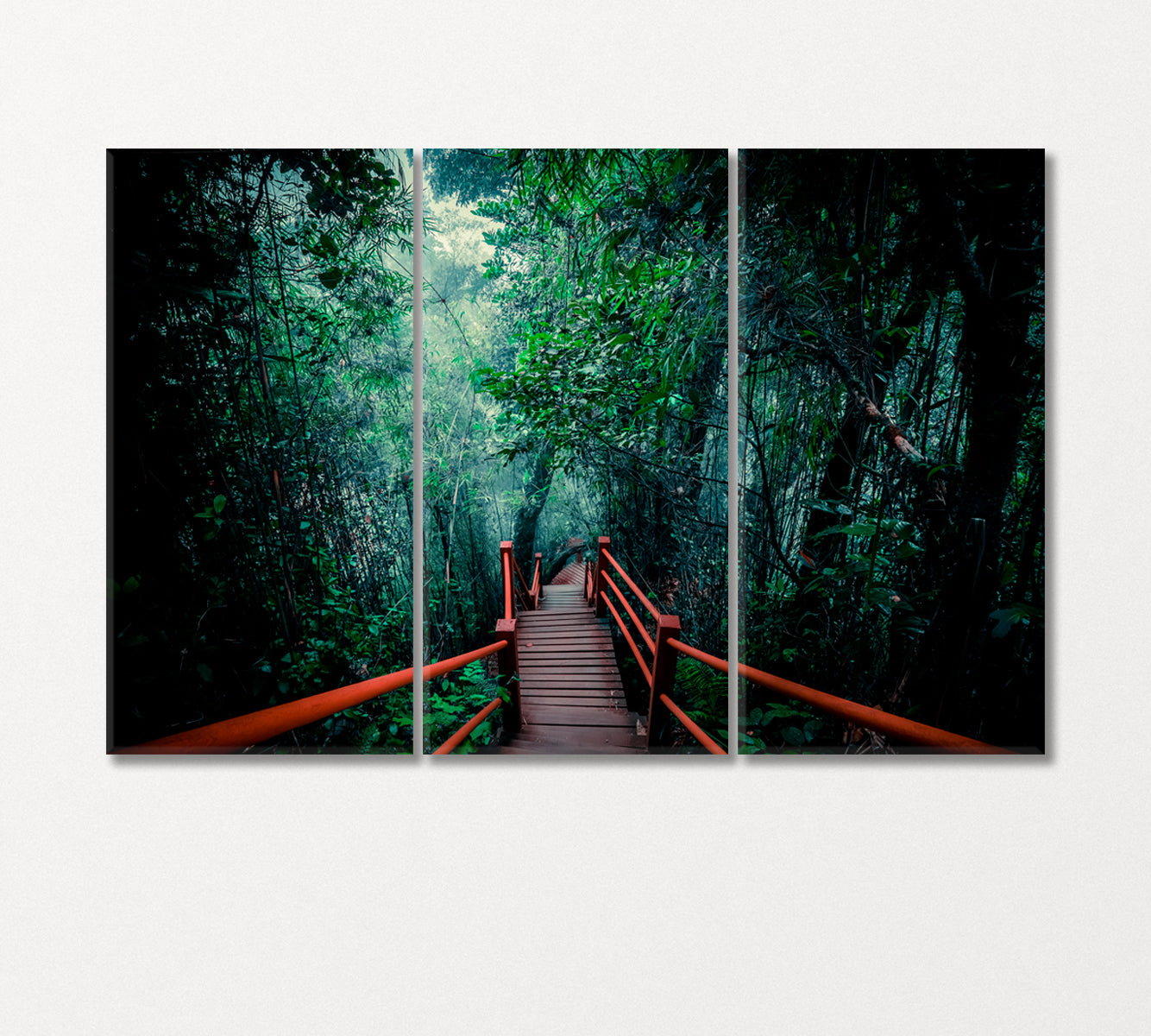 Wooden Bridge in Mystical Foggy Forest Canvas Print-Canvas Print-CetArt-3 Panels-36x24 inches-CetArt